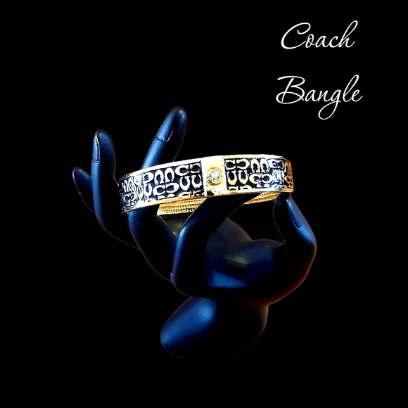 COACH Gold and Black Signature Bangle Bracelet